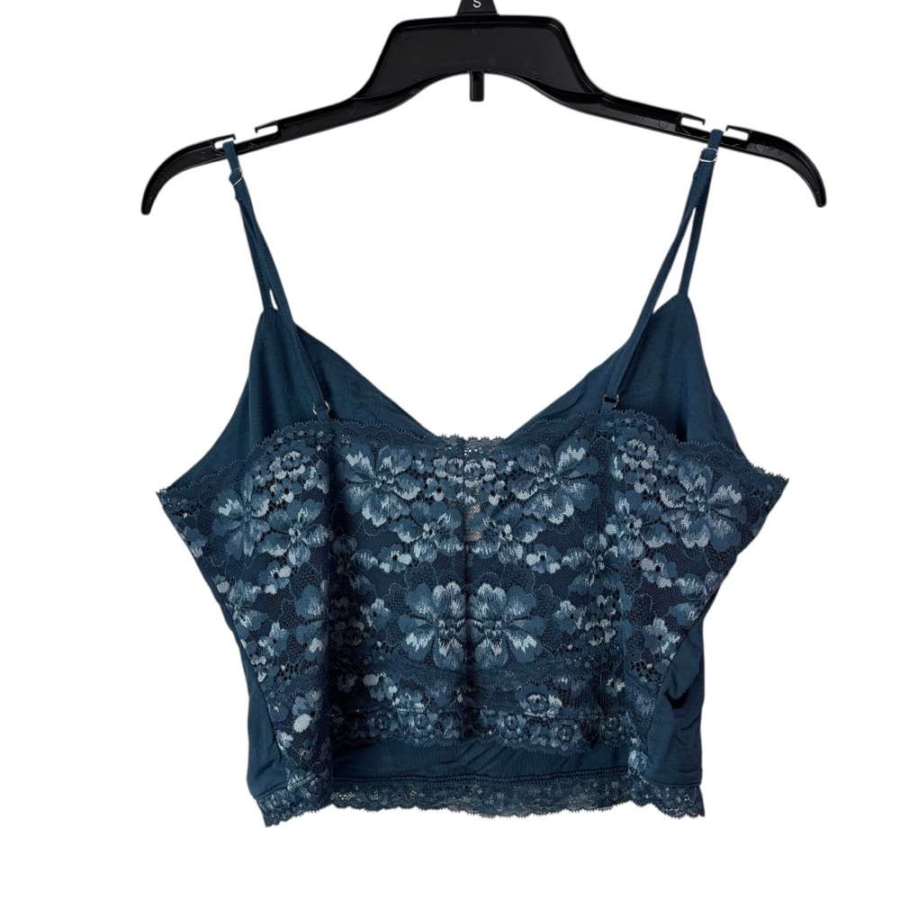Victoria's Secret Blue Lace Back Cropped Camisole Spaghetti Strap Tank sz Large